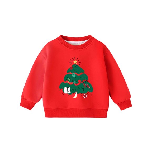 Toddler Sweatshirts for Girls Crew Neck Christmas Tree Print Long Sleeve Pullover For Fleece Top Soft Casual Outfit Sweatshirts Fall Fashion Clothes Size 3-4T