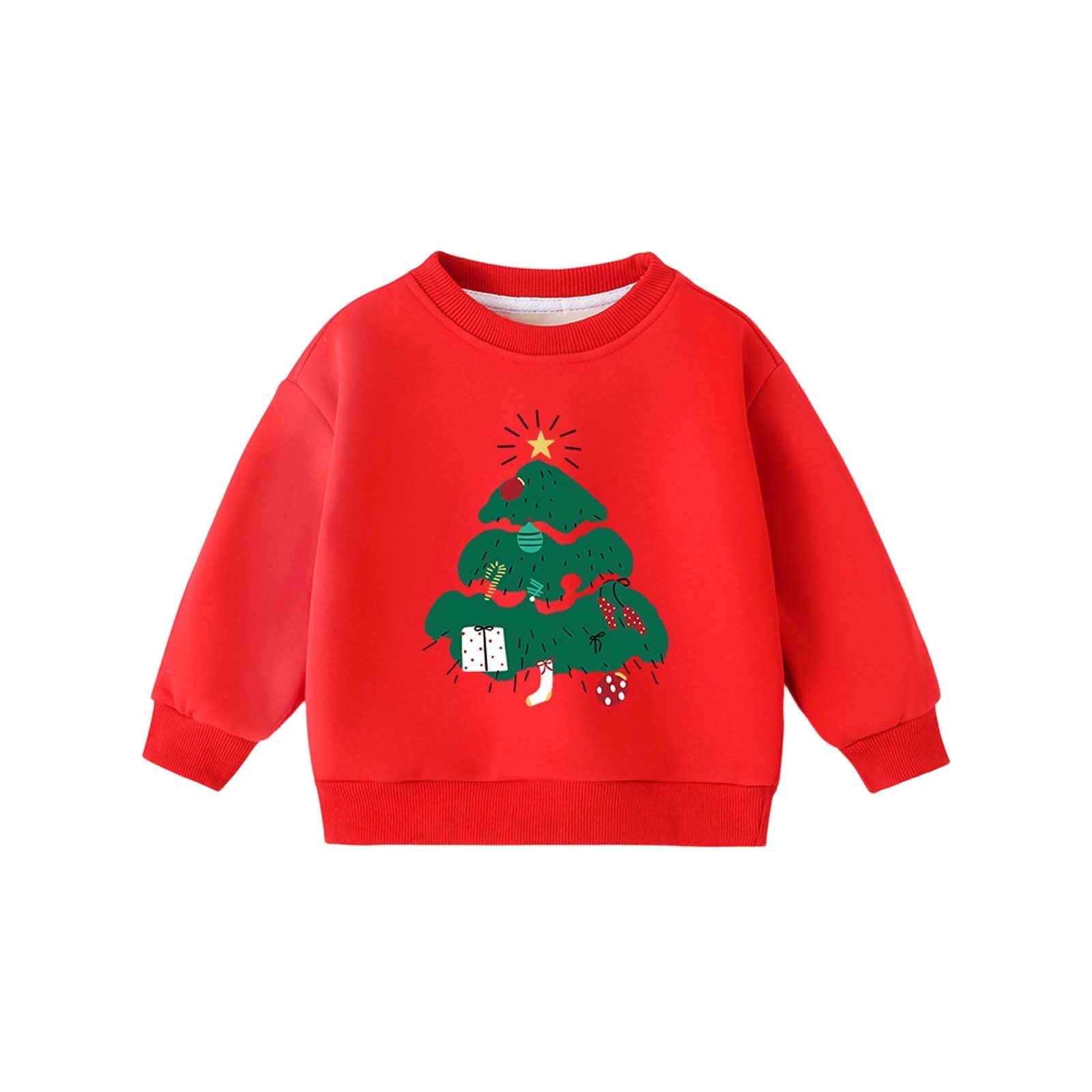 Girls Christmas Sweatshirts Crewneck Pattern Xmas Long Sleeve Cozy Comfortable Pullover Kids Party Home Christmas Holiday Gifts Winter Clothes