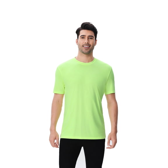 Zfeel Dry Fit Men's Safety T-Shirt, Short Sleeve Hi Vis Neon Green, Moisture Wicking, UPF 50 , L