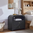 thumbnail image 2 of Keywhat Fluted Nightstand with Charging Station, Modern End Table with 2 Drawers and Metal Handles for Bedroom/Living Room, Black Oak, 2 of 6
