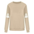 thumbnail image 6 of YOIAVAIOY Womens Ghost Sweatshirt Novelty Graphic Print Fleece Sweatshirts Long Sleeve Round Neck Festival Tops Causal Holiday Outfits Khaki M, 6 of 7