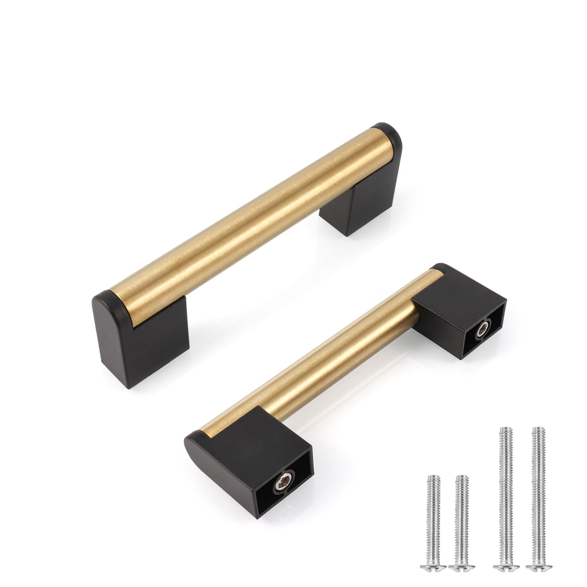 Fulgente 10 Pack Cabinet Handle and Pulls 3-3/4 Brushed Brass Finish Pull for Kitchen Cabinets Gold and Black Handles(Center to Center 3-3/4'' 96mm) Hardware for Cupboard