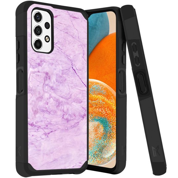 ANJ  Rugged Dual Layered Shockproof Slim Hybrid Case   Tempered Glass Cover Compatible with Samsung Galaxy A23 5G - Pink Marble