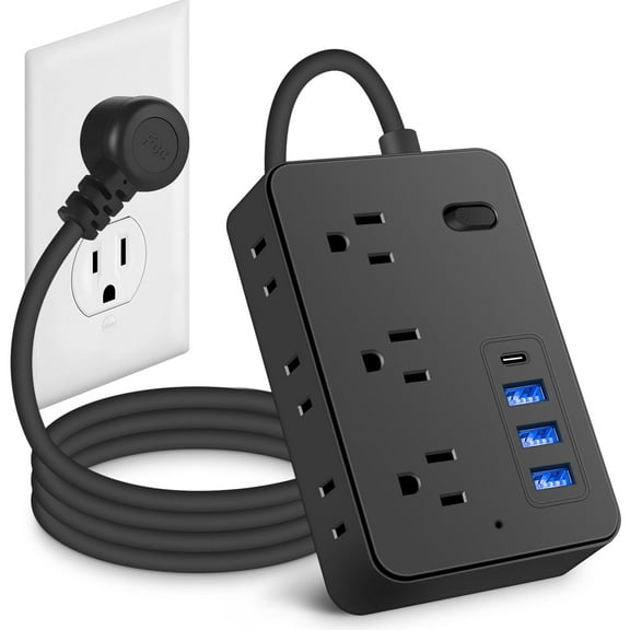 BOHASHIN Power Strip Surge Protector with USB, 4 ft long Extension Cord for 6 Widely Spaced Outlets with 4 USB Fast Charge USB Charging Ports(Black)