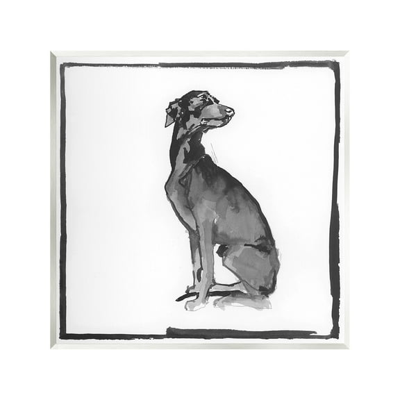 Stupell Industries Minimal Dog with Border Animals & Insects Painting Unframed Art Print Wall Art, 12 x 12