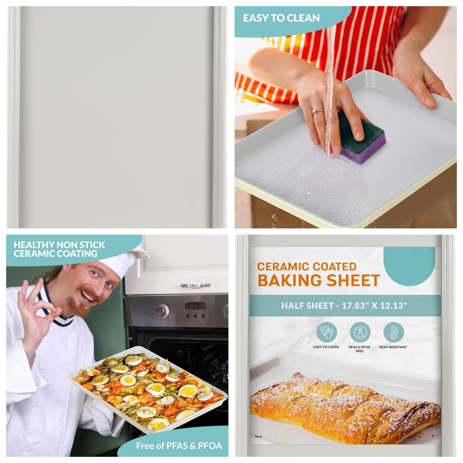 Kitchen Non-Stick Ceramic Baking Sheet - Slick Cookie Sheet, Perfect for Baking, Roasting, and More (Half Sheet Pan)