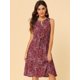 thumbnail image 4 of Vestido Allegra K A Media Pierna Sin Mangas Con Cuello Dividido Y Cintura Con Cordón Estampado Borgoña XS, 4 of 6