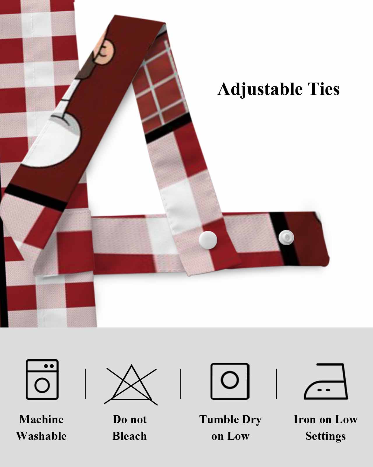 Chef Gourmet Kitchen Tie Up Valances Curtain, Adjustable Kitchen Knife And Fork Red Plaid Valances for Windows Decor, Rod Pocket Short Curtains Set for Bedroom/Bathroom, 54"x18"