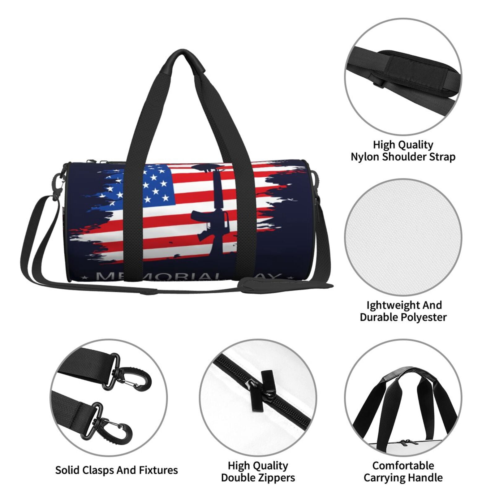 Vsdgher Memorial Day 45L Foldable Duffel Bag, Sports Gym Bag,Overnight Bag, Portable Weekender Bag for Airplanes