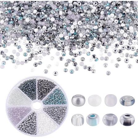 80g 3mm 8/0 Glass Seed Beads 8 Colors Grey Series Lined Pony Bead Waist Beads Small Craft Beads Tiny Spacer Czech Beads for Earring Bracelet Necklace Key Chain Jewelry Making