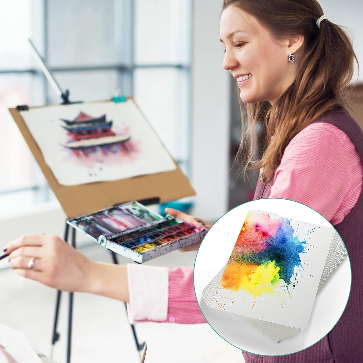 60 Sheets Bulk Watercolor Paper Pad for Kids 140lb/300gsm Art White Cold Press Wate Rcolor Paper Sheet for Drawing Painting Adults Watercolorist Artists Beginning(9 x 12 Inch)