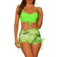 thumbnail image 1 of Conjuntos de bikini con tirantes para mujer, 2 piezas, estampado tropical, pantalones cortos de cintura alta, trajes de baño, verde claro pequeño, 1 of 5