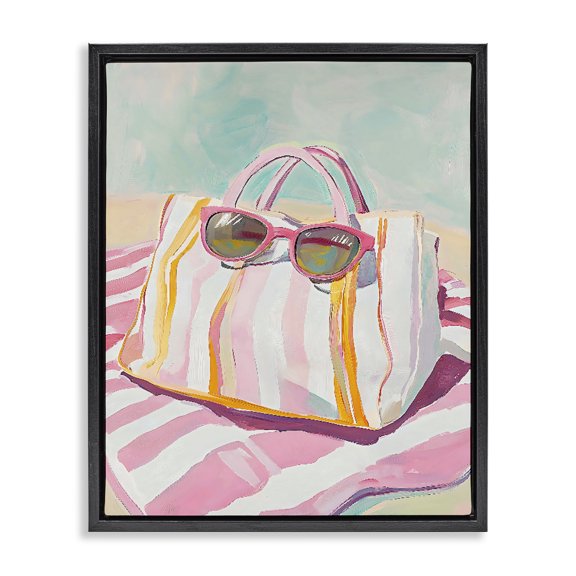 Stupell Industries Coastal Beach Bag & Sunglasses Black Floating Frame Canvas Art, 17 x 21, by The Prints Vibe