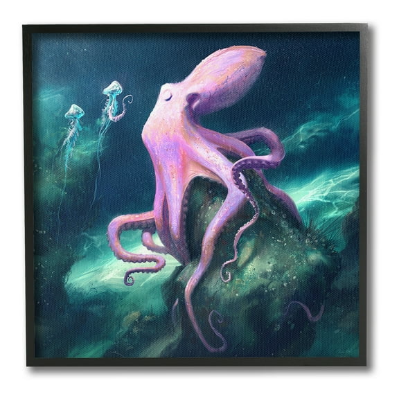 Stupell Industries Octopus & Jellyfish Friends Animals & Insects Painting Black Framed Art Print Wall Art, 12 x 12
