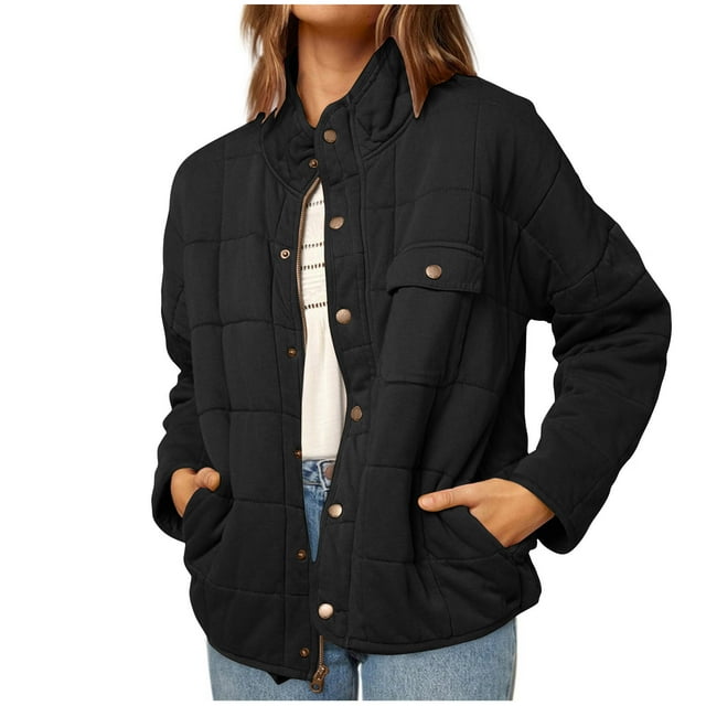 hoksml Manteaux d'Hiver Chauds pour Femmes Veste Décontractée à Boutons-Pression avec Col Montant Multiples Poches Coupe Décontractée Manches Longues