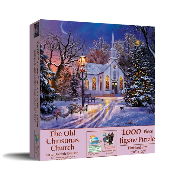 SUNSOUT INC - The Old Christmas Church - 1000 pc Jigsaw Puzzle by Artist: Dominic Davison - Finished Size 20" x 27" Christmas - MPN# 50041