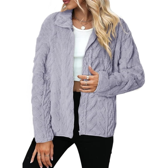 Holzkary Winter Fleece Jacket for Women Zipper Up Stand Collar Coats Fleece Bed Fall Jackets Women's Autumn and Winter Solid Color Casual Zipper Cardigan Stand Collar Fleece Coat Purple L
