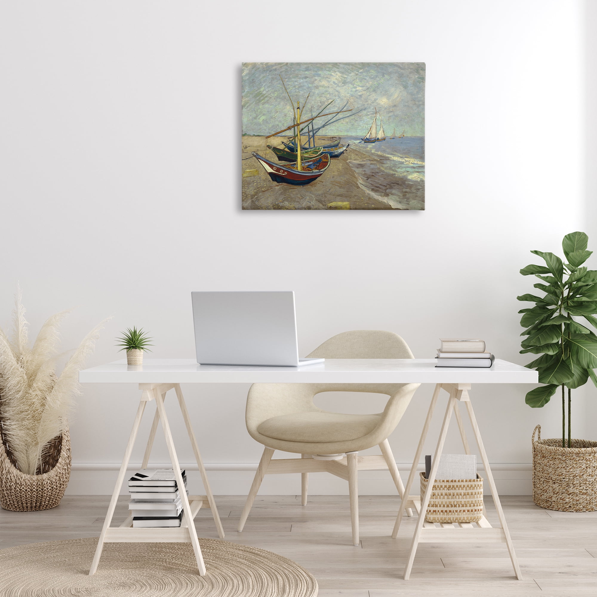 Stupell Industries Classic Fishing Boats on Beach Nautical & Beach Painting Wrapped Canvas Art Print Wall Art, 30 x 24
