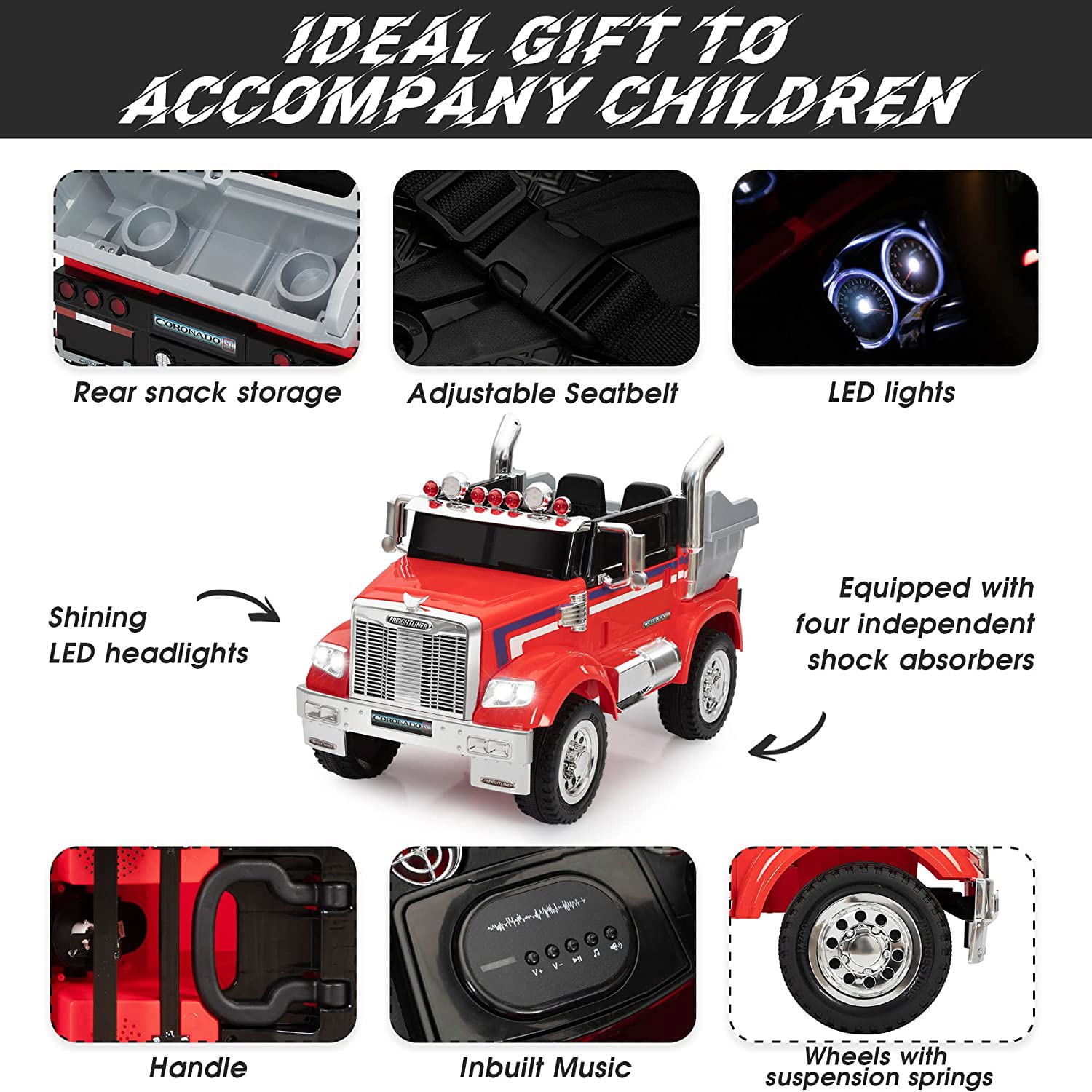 CIPACHO 12V Kids Battery Electric Ride On Car Toy with Remote Control, Transformers Die-Cast Vehicle W/ Music, Rear Loader,Red CIPACHO 12V Kids Battery Electric Ride On Car Toy with Remote Control, Transformers Die-Cast Vehicle W/ Music, Rear Loader,Red