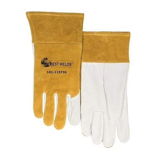 115-TIG Split Cowhide/Goatskin Palm Welding Gloves, X-Large, Buck Tan/White