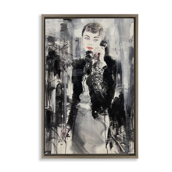 Stupell Industries Classic Beauty Fashionista People Painting Brown Floater Framed Canvas Art Print Wall Art, 17 x 25