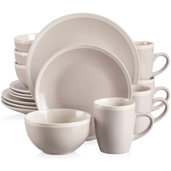 Vancasso Dinnerware Sets, Stoneware Dinner Set for 4, 16-Piece Round Light Grey, Series SEESAMI