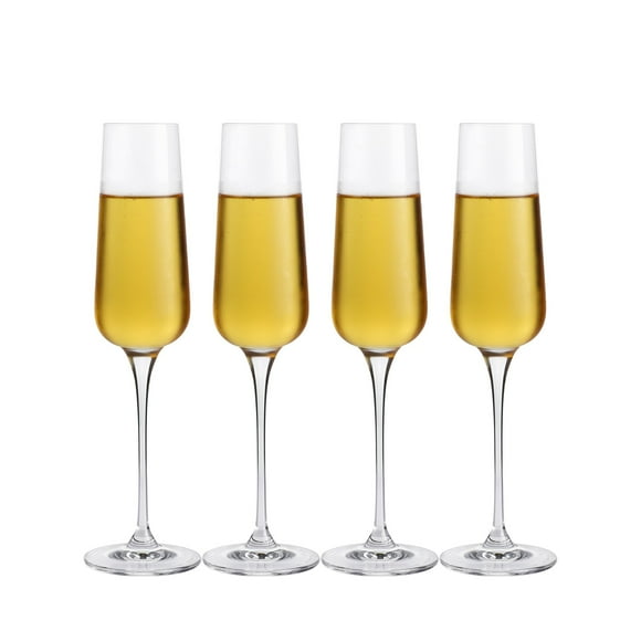 Crystal Champagne Flutes Glasses Set of 4 - Machine Made Glass 100% Lead Free 8 Ounce