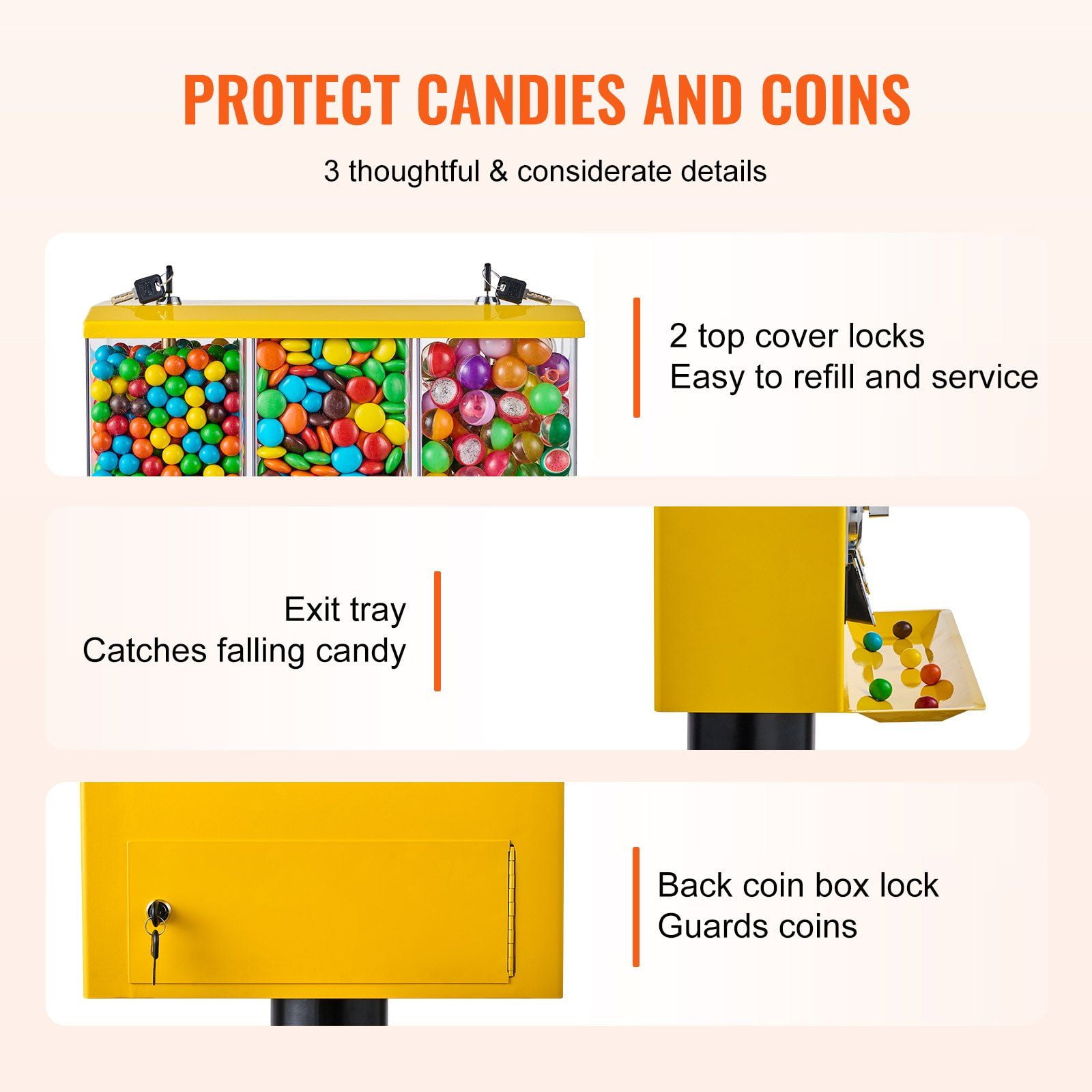 HCY Gumball Machine Vending Coin Bank Vintage Candy Dispenser Stand Yellow