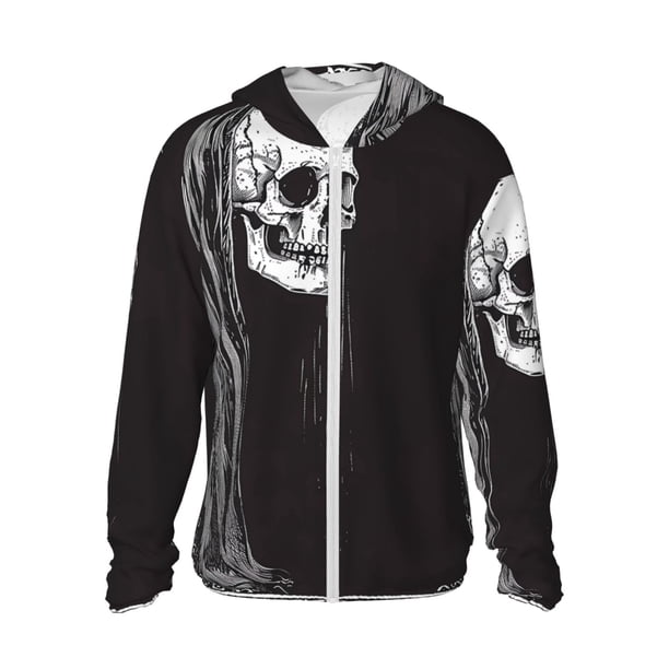 Balery Gothic Skull Drape Sudadera ligera de manga larga con capucha y protección solar UPF 50+ para hombre y mujer, ideal para pesca y running-XX-Large