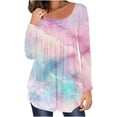 thumbnail image 2 of Camiseta informal para mujer, blusa estampada de manga larga con cuello redondo y fruncido Pompotops  FGAJ8633, 2 of 6