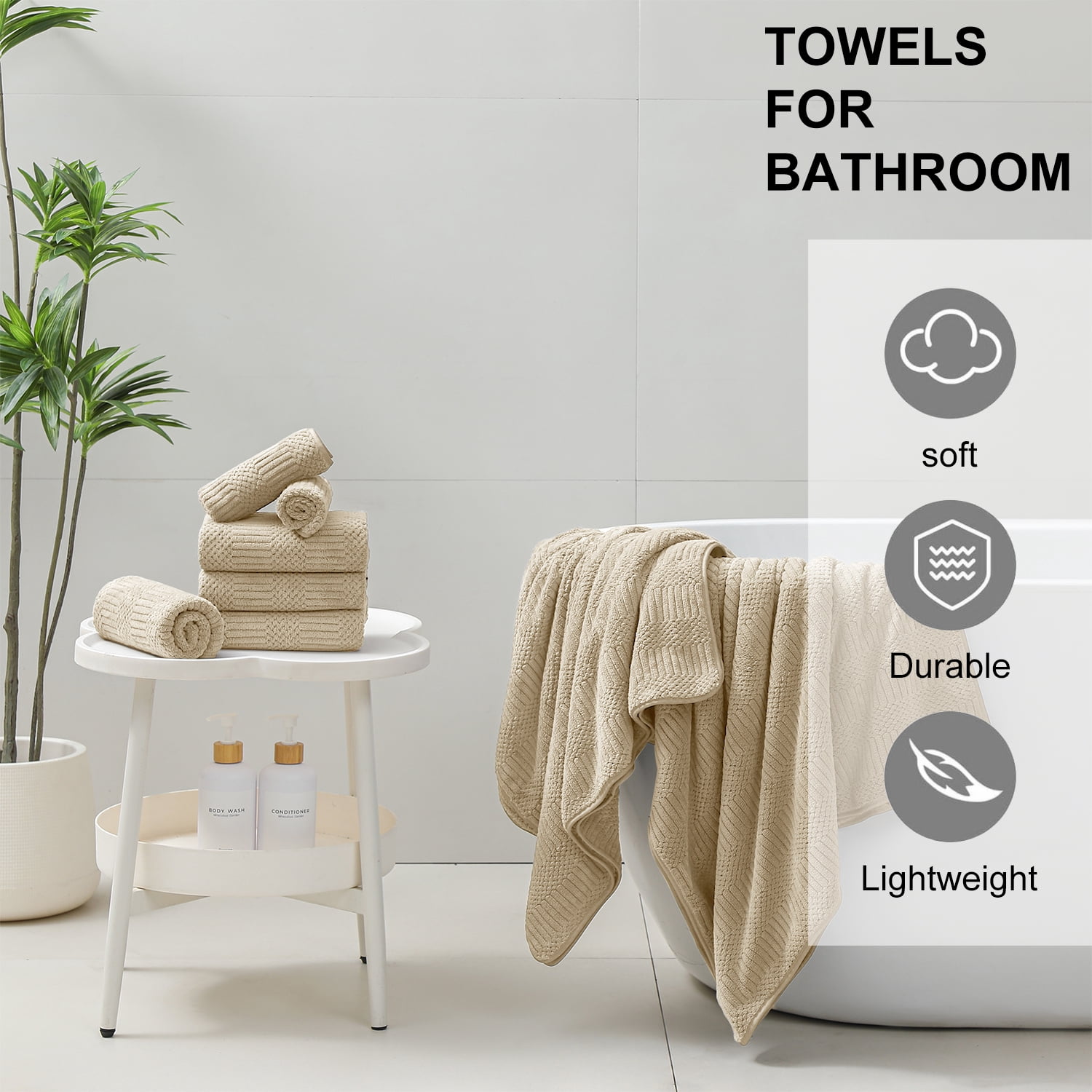 Beartech 18 Piece Bath Towel Set-6 Bath Sheet,6 Hand Towel,6 Washcloths Ultra Soft Microfiber Towels,Luxury Shower Towel,Quick-Dry & Highly Absorbent Bathroom Towels for Family,Hotel Spa-Camel
