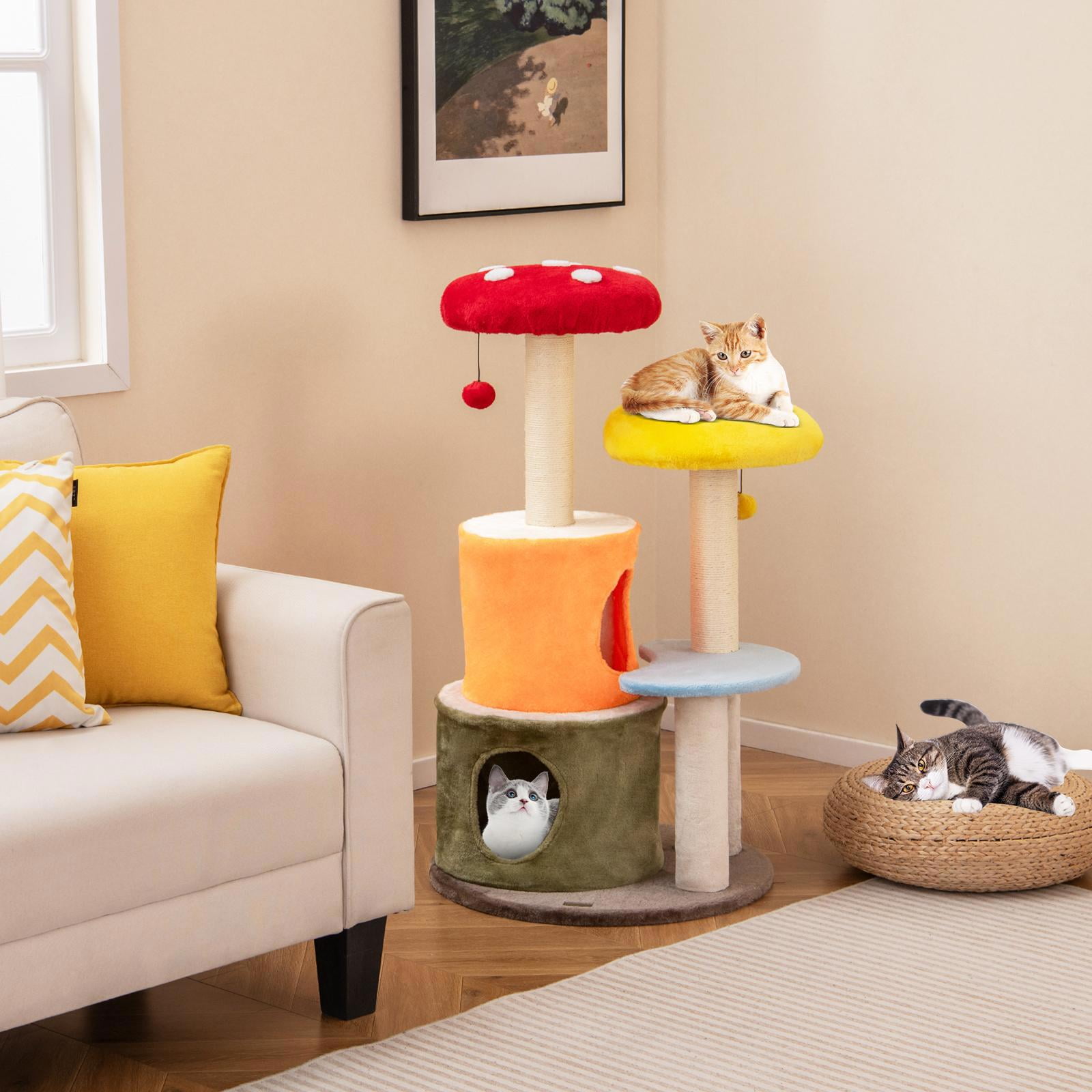 GVN 43 Inch Tall Cat Tree Tower, Cat Tree with 2 Condos and Padded Platforms, Cat Scratchers for Indoor Cats, Multicolor