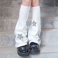 thumbnail image 2 of Yuanlong Womens Leg Warmers Black Silver Star Design Stirrup Socks Y2K Stylish Streetwear Daily Slouchy Leg Covers Socks, 2 of 4