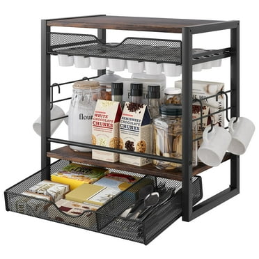 EasyPAG Cup Holder, 70 Capacity Coffee Pod Holder, Coffee Pod Drawer, Tea Bag Organizer, Syrup Packets Rack, Coffee Mugs Holder, Coffee Bar Decor Station Organizer for Countertop, Black
