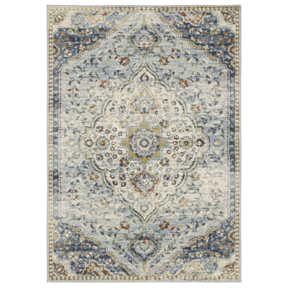 Oriental Weavers Branson Area Rug - BR01A - 5'3" x 7'3" - in Blue/ Multi - Vintage Inspired, Stain Resistant, Family and Pet Friendly , Bedroom, Office Rug