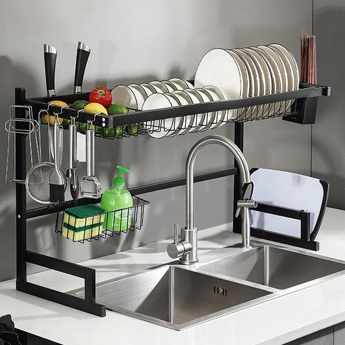 Stainless Steel 2 Tier Dish Drying Rack - Over Sink, Drainer Shelf 2 Tier Dish Drainer Stainless Steel