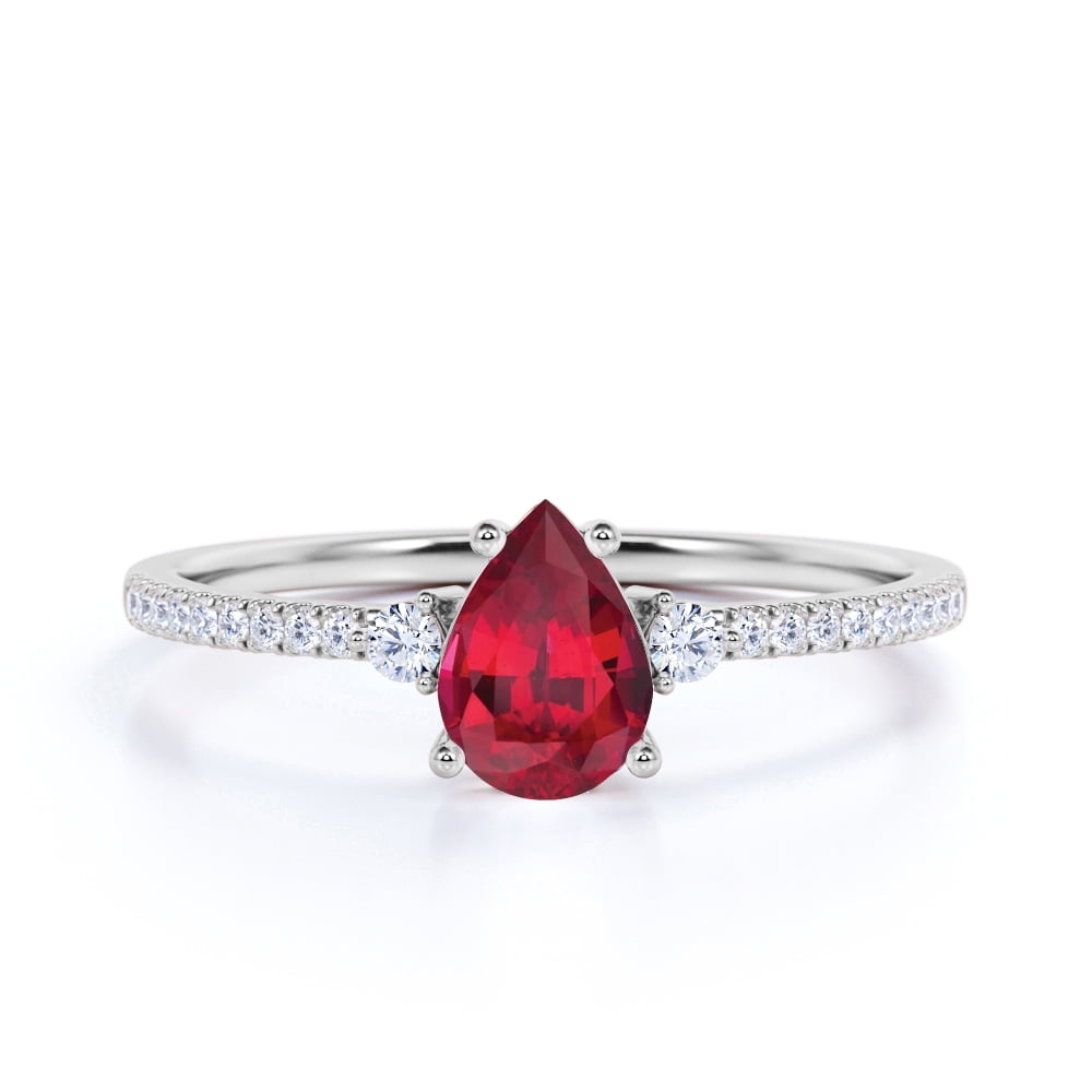 JeenMata 1 Carat Genuine Pigeon Blood Ruby & Diamond 3 Stone