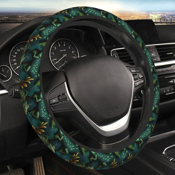Steering Wheel Cover Anti-Slip Elastic Car Protective Universal 15 Inch Fit for Vehicles Auto SUVs , Lizards Lizard Art Green