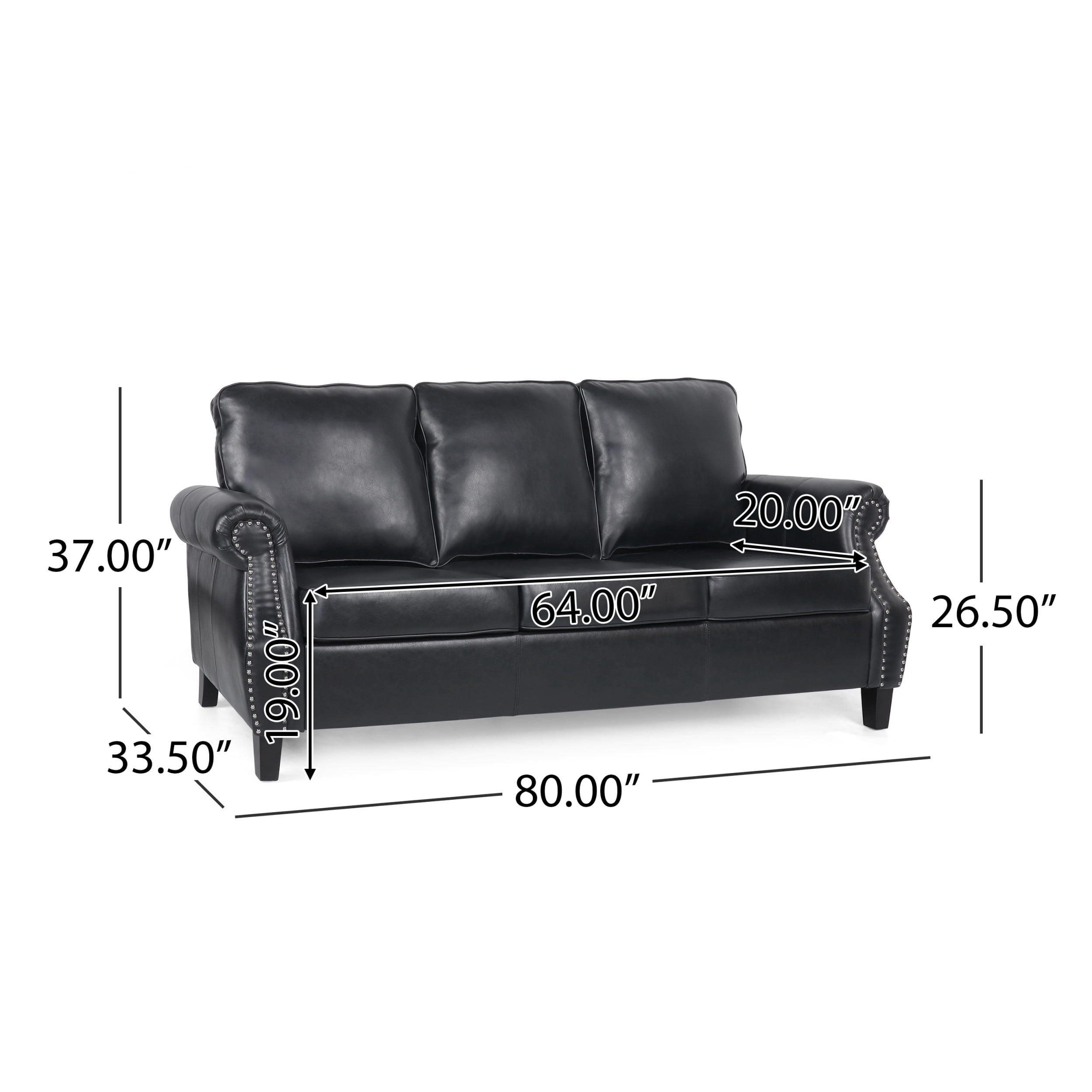 Noble House Amedou Faux Leather 3 Piece Club Chair and Sofa Set, Midnight Black and Dark Brown