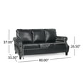 thumbnail image 3 of Noble House Amedou Faux Leather 3 Seater Sofa with Nailhead Trim, Midnight Black and Dark Brown, 3 of 7