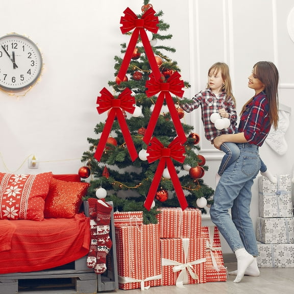 EWASWON Oversized Red Velvet Christmas Bow - 20" Wired Edge Swallowtail Bow, Festive Holiday Tree & Party Decoration