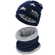 Kids Winter Knitted Hat And Infinity Scarf Set 2 Pieces Warm Winter Knitted Set Thickened Outdoor Knitted Hat And Circle Scarf With Short Plush Lining