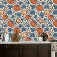 thumbnail image 2 of Peel and Stick Wallpaper 17.7in x 9.8ft Pumpkin Floral Vine Rustic Blue Orange Contact Paper Vinyl Self-Adhesive Removable Wall Paper for Bedroom Nursery Bathroom Renter Friendly, 2 of 8