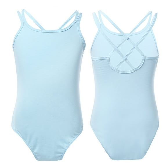 iiniim Kids Girls' Spaghetti Criss Cross Back Straps Leotards Ballet Dance Gymnastic Sky Blue 10-12