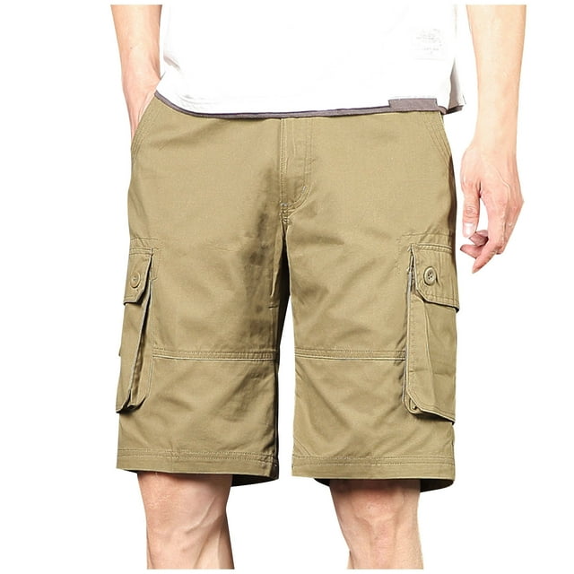 Mgmyaa Men's Cargo Shorts Solid Drawstring Elastic Waist Workwear Pants Loose Casual Pants with Pockets