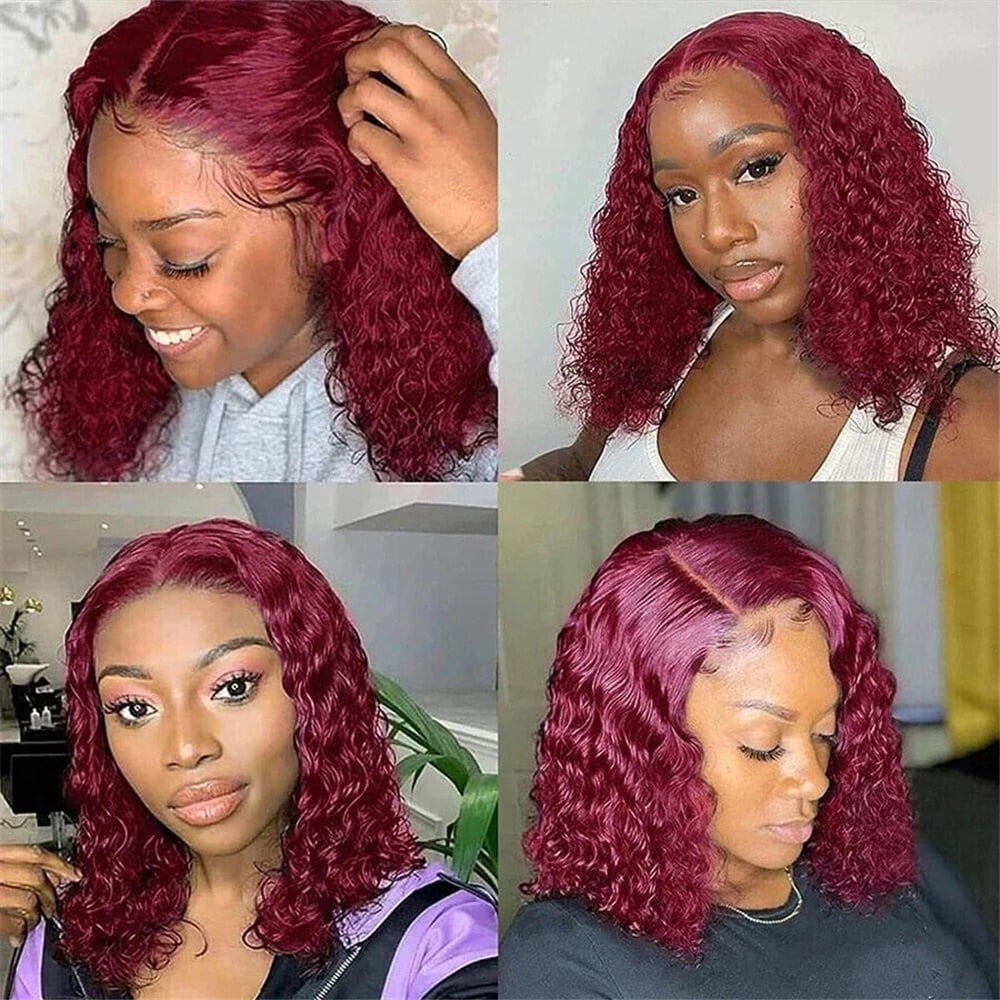 99J Burgundy Short Wigs Human Hair 180 Density 4x4 Transparent Lace Front Wig