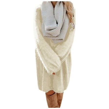 

Qufokar Maternity Sweater Dress Wrap Dress Womens Trendy Womens Sweater Dress O Neck Sleeve Solid Knitted Sweater Dresses