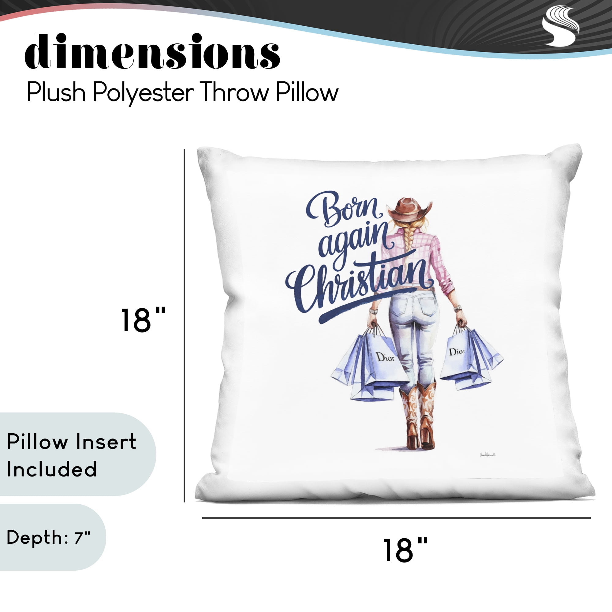 Stupell Industries Born Again Christian Cowgirl Decorative Printed Throw Pillow, design by Amanda Greenwood, 18 x 7 x 18