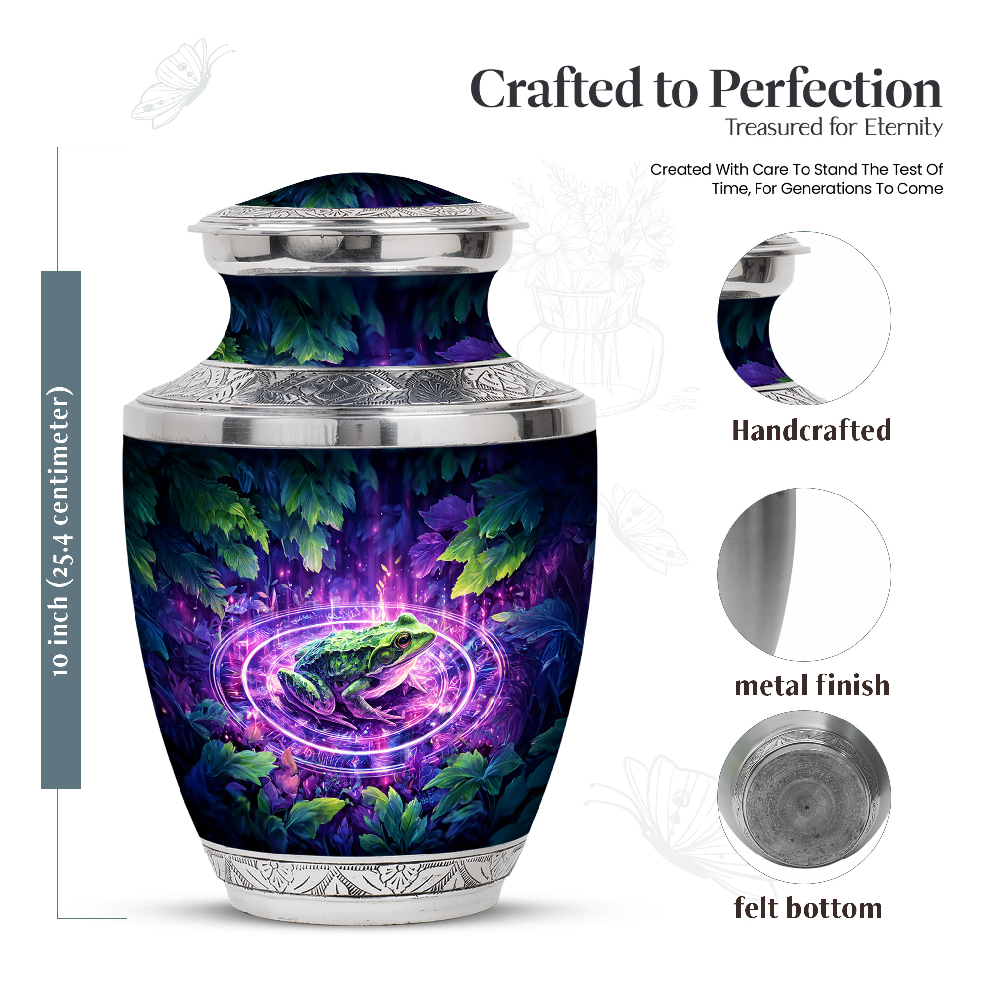 MUKTIVE Frog Memorial Urn for Human Ashes for Adult Cremation, Decorative Blue Urns for Mom Burial, Large Unique Green leaves Urns for Funeral, Cremation Urn for Men, 10 Inch