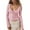 Pink, variant on Long Sleeve Women's Sexy Scoop Neck Crop Tops Slim Fit Lace Blouses